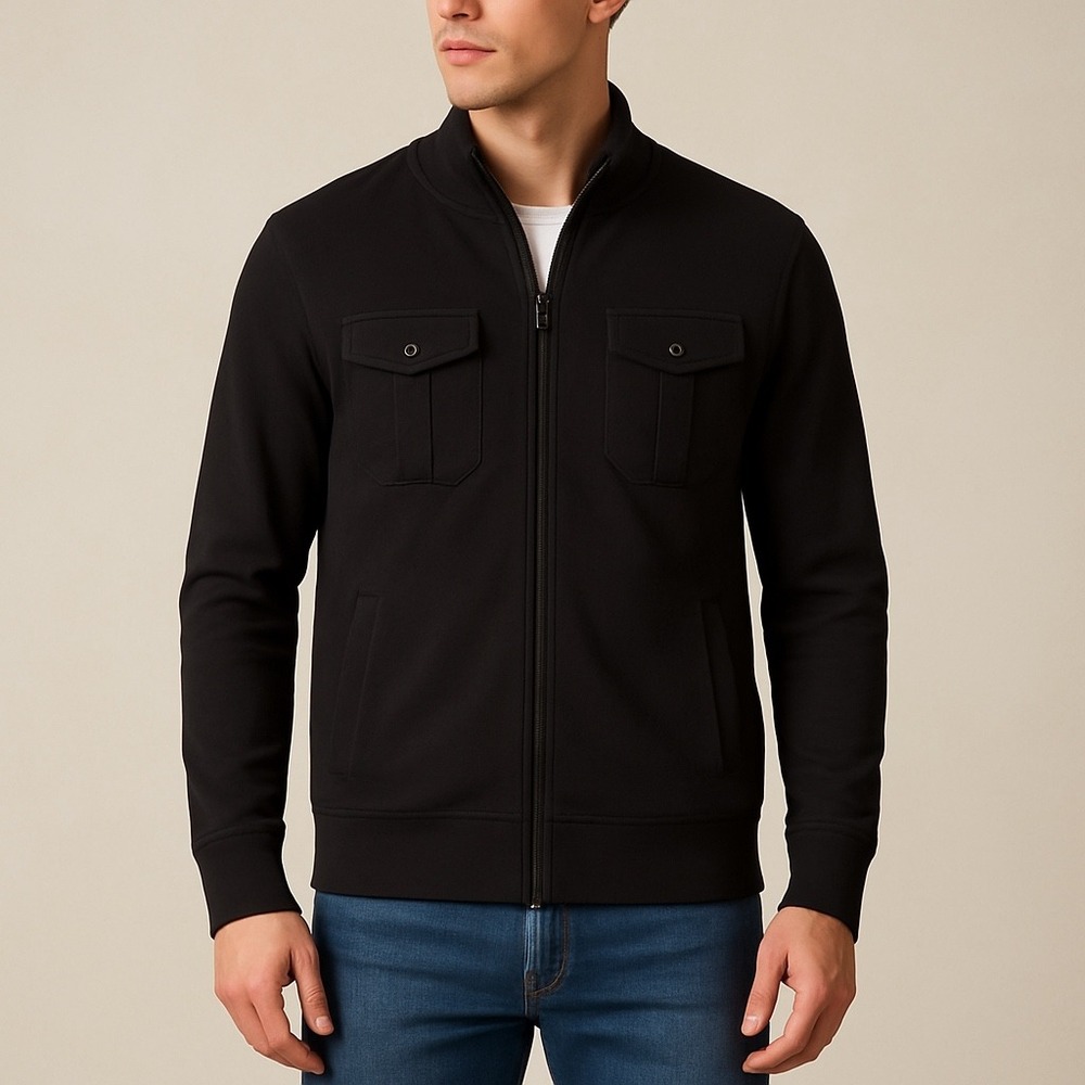 Hydrogen Black Full Zip Jacket Men's XL Cotton Utility Pockets Y2K Streetwear